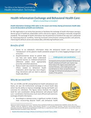 HIE Value Proposition: Behavioral Health