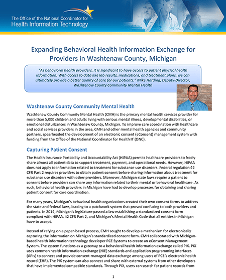 Download Expanding Behavioral Health Information Exchange for Clinicians in Washtenaw County, Michigan. PDF, 1.8mb